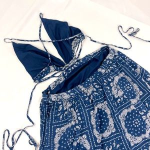 Long Blue and White Printed Maxi Dress